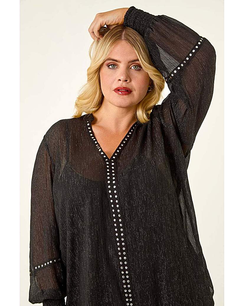 Roman Curve Women's Blouse - Chiffon - Black - Size 26/28