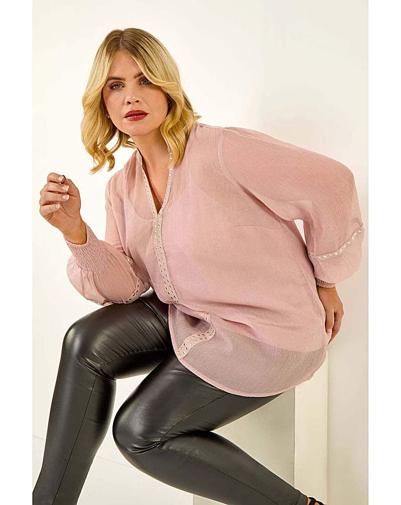 Roman Curve Women's Light Pink Shimmer Chiffon Blouse 26/28
