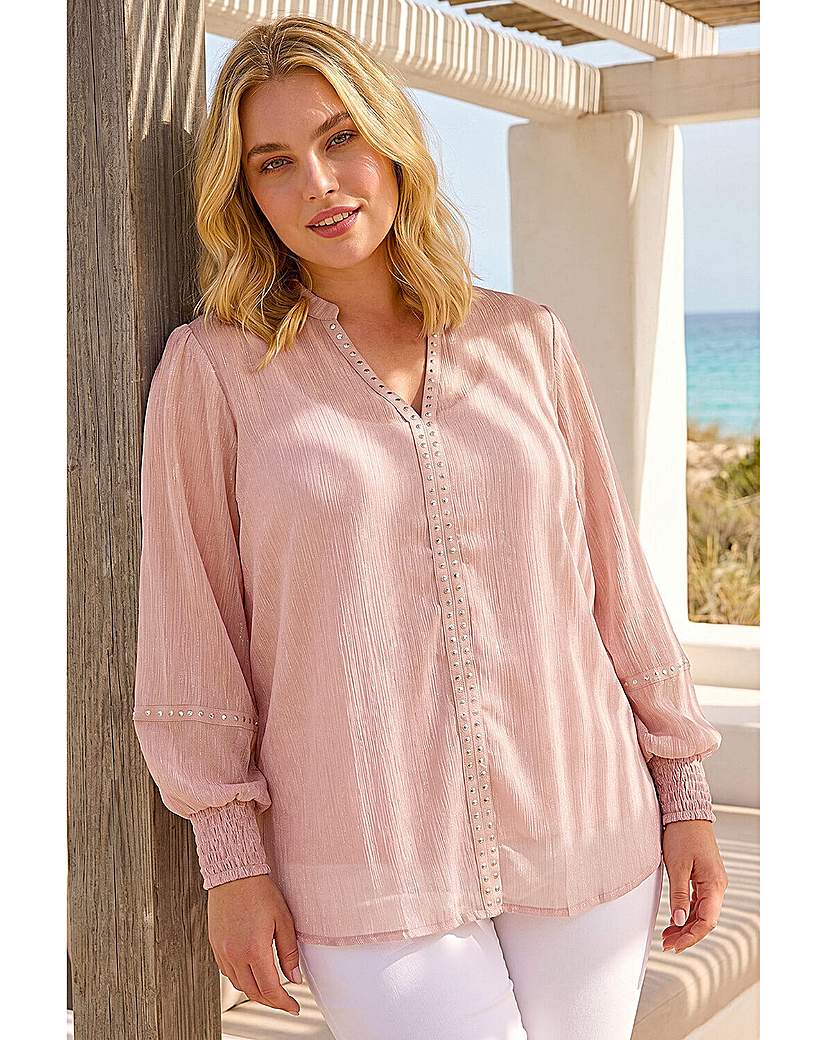Roman Curve Shimmer Chiffon Blouse