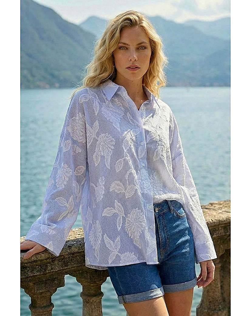 Roman Originals - Women's Blouse - Floral Jacquard - Light Blue - Size 20