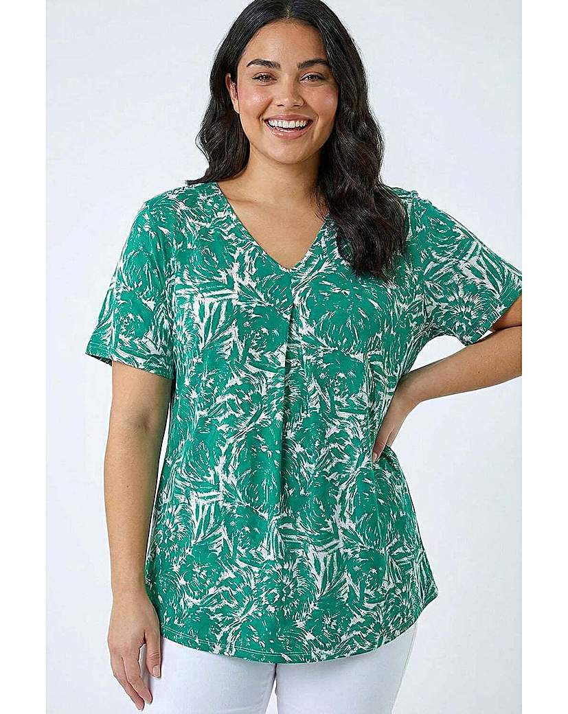 Roman Curve Women's Green Abstract Print V-Neck Top 26/28