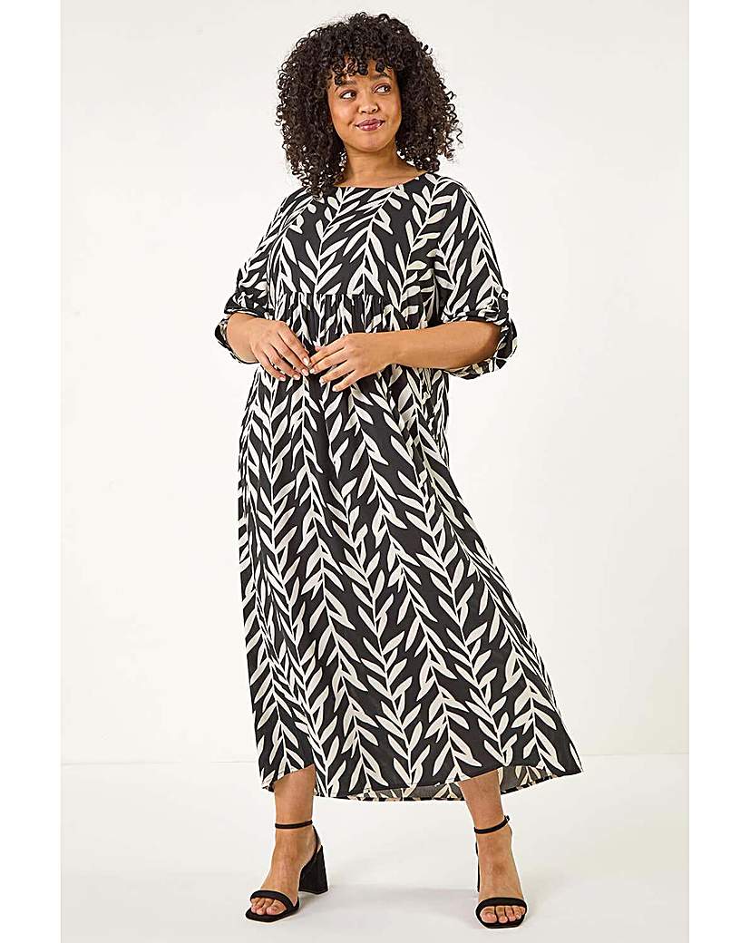 Roman Curve Women's Black Leaf Print Woven Dress Size 18
