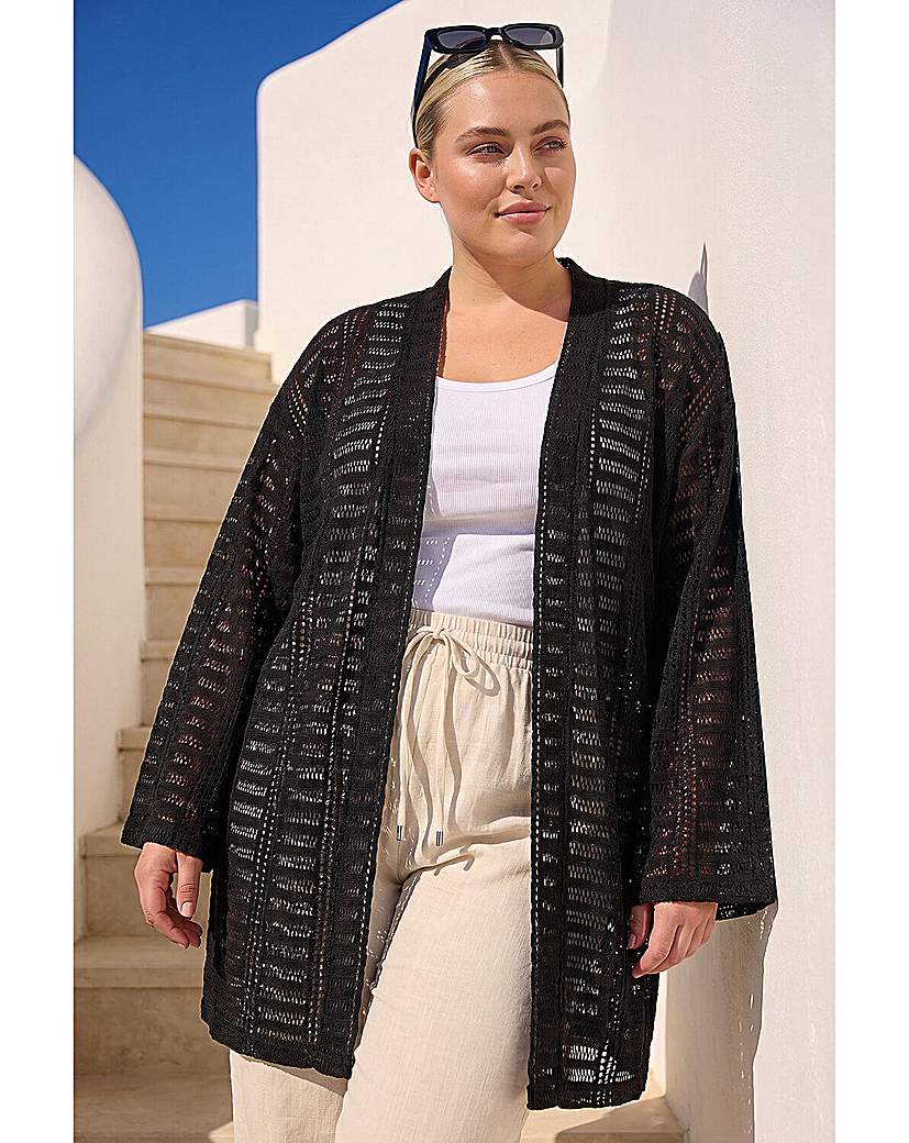 Roman Curve Women's Black Open Knit Cardigan Size 20