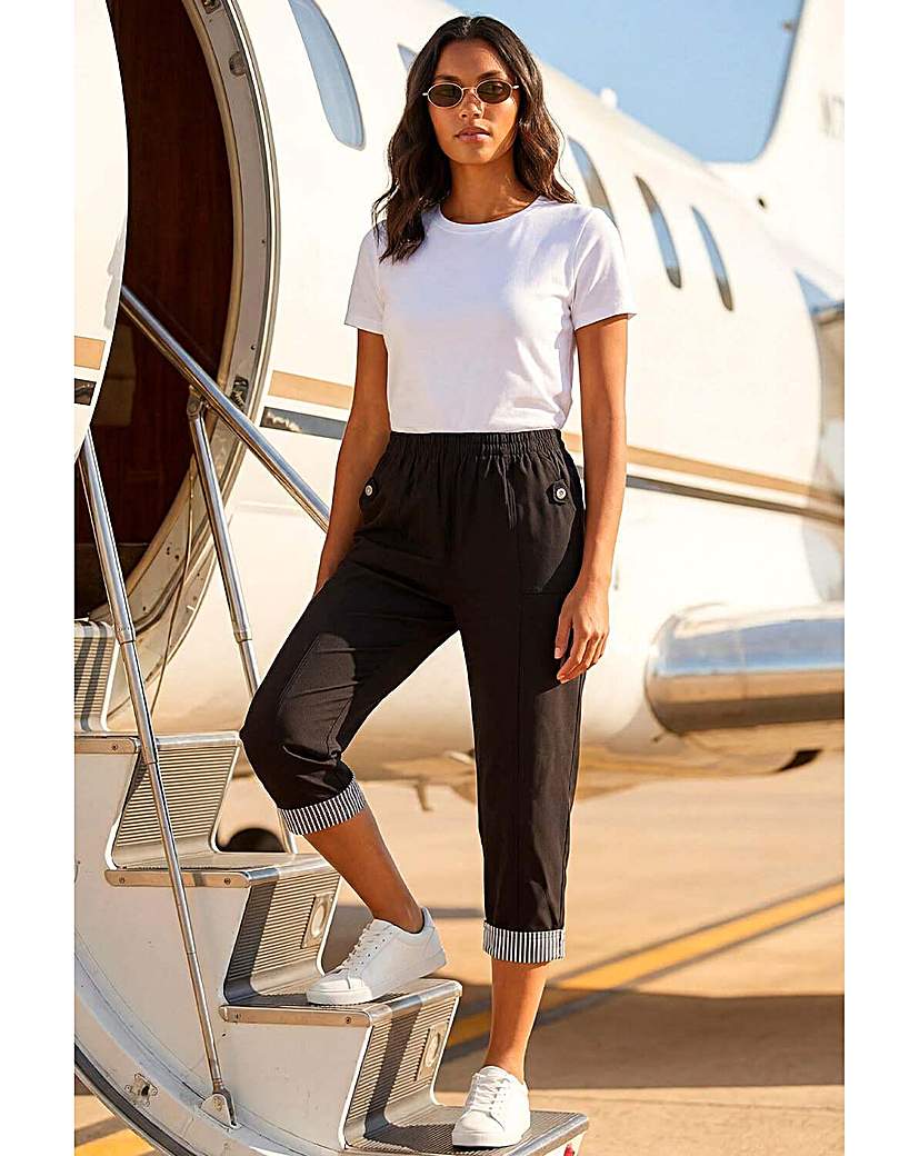 Roman Originals Black Roman Contrast Cropped Stretch Trouser - Size 10