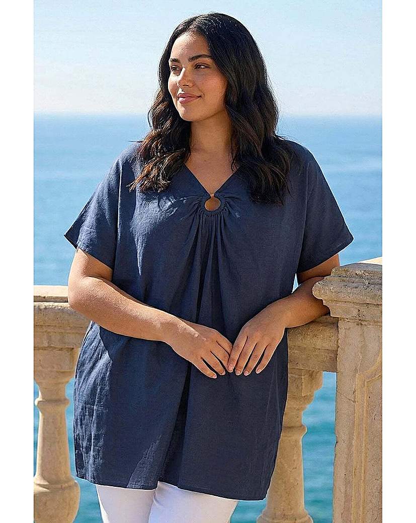 Roman Curve Women's Navy Ring Front Oversized Top Size 20