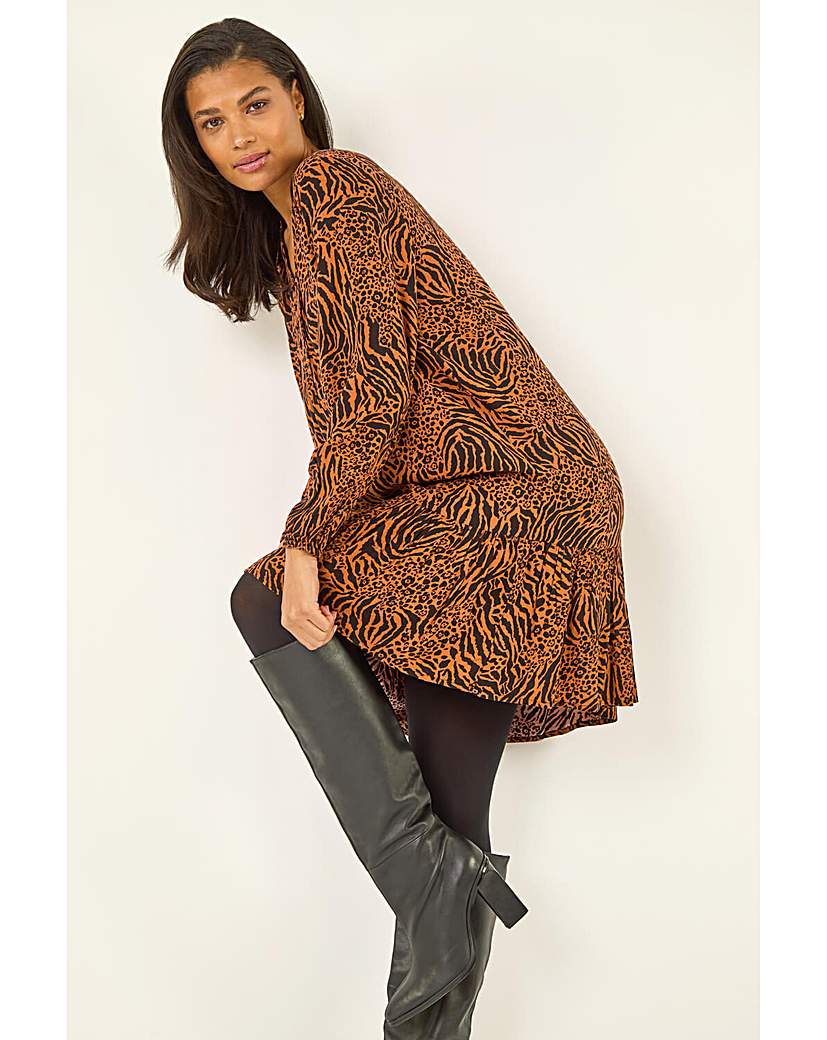 Roman Animal Print Pintuck Smock Dress, Orange, Size 20, Women - Image 2