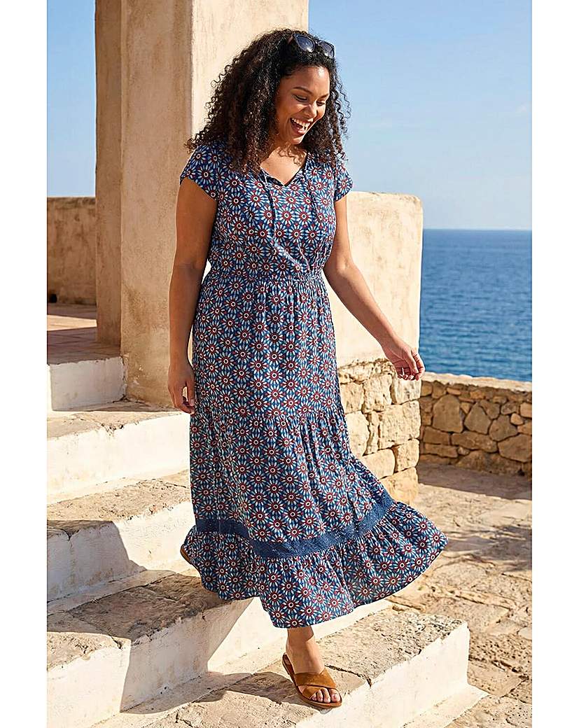 Roman Curve Navy Floral Swing Midi Dress Size 18