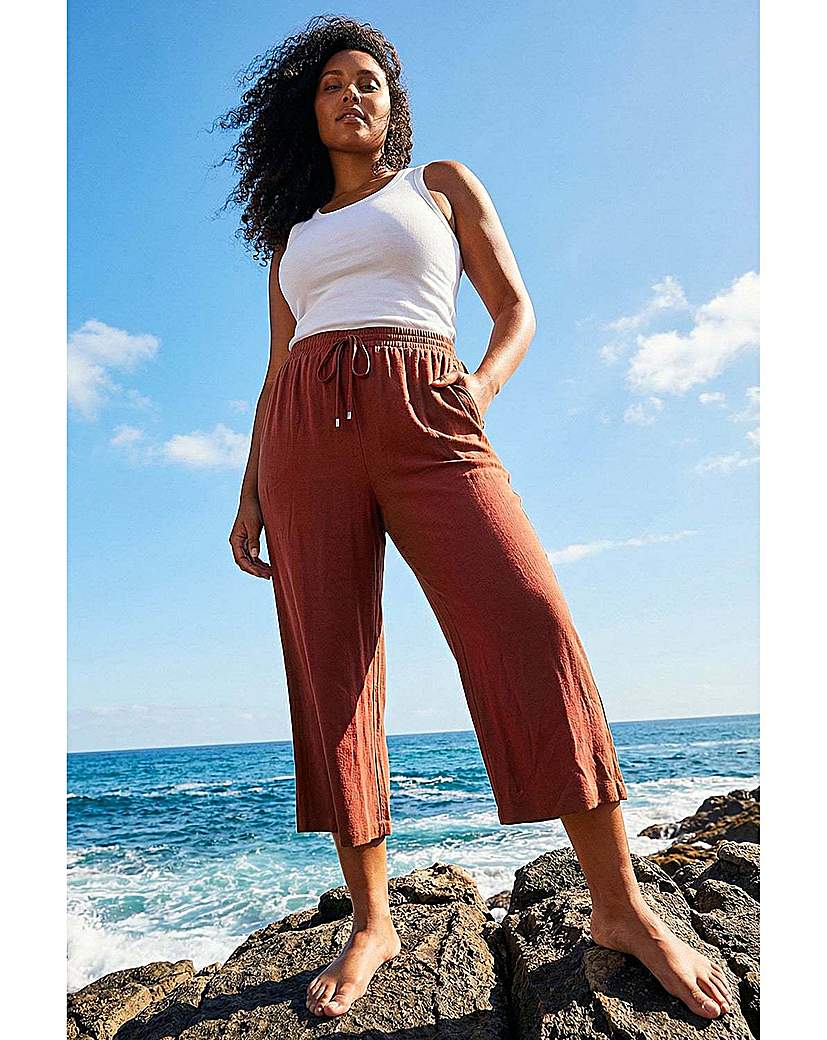 Roman Curve Women's Linen Blend Cropped Trousers Size 22/24 Rust