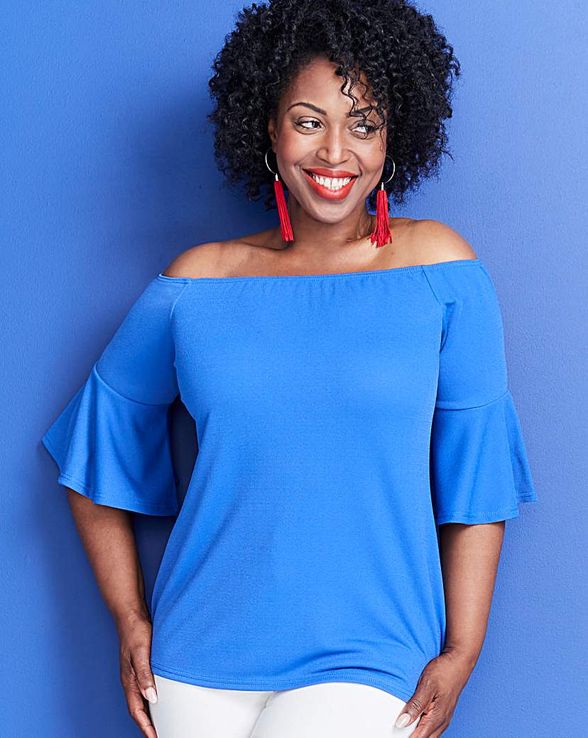 Image of Blue Split Sleeve Bardot Top