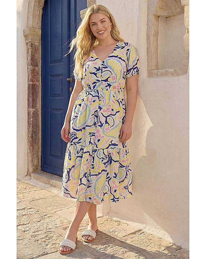 Roman Curve Women's Yellow Abstract Print Button Dress Size 26-28 - Image 2