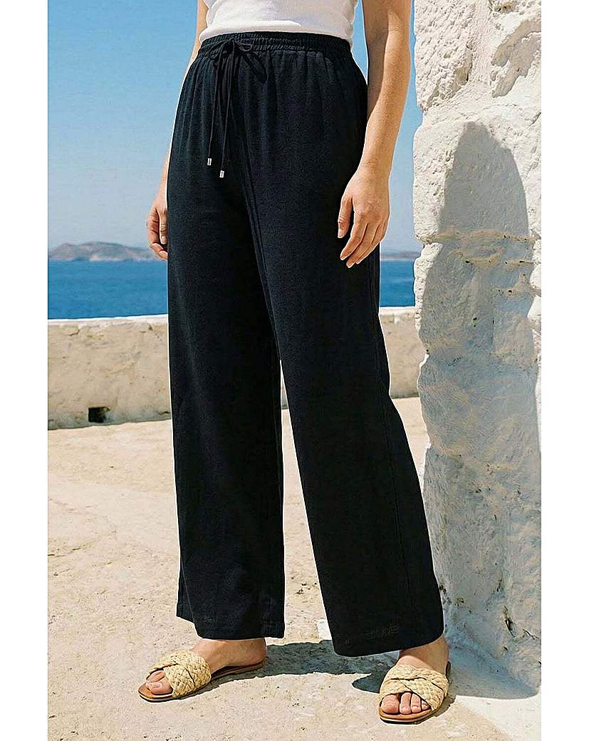 Roman Curve Women's Linen Blend Trousers Black Size 20