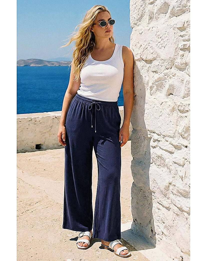 Roman Curve Women's Navy Linen Blend Trousers Size 18