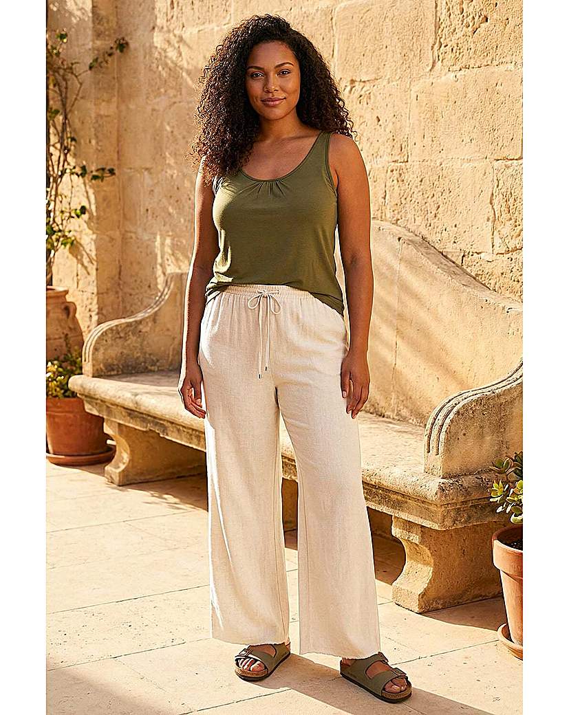 Roman Curve Women's Stone Linen Blend Trousers Size 18