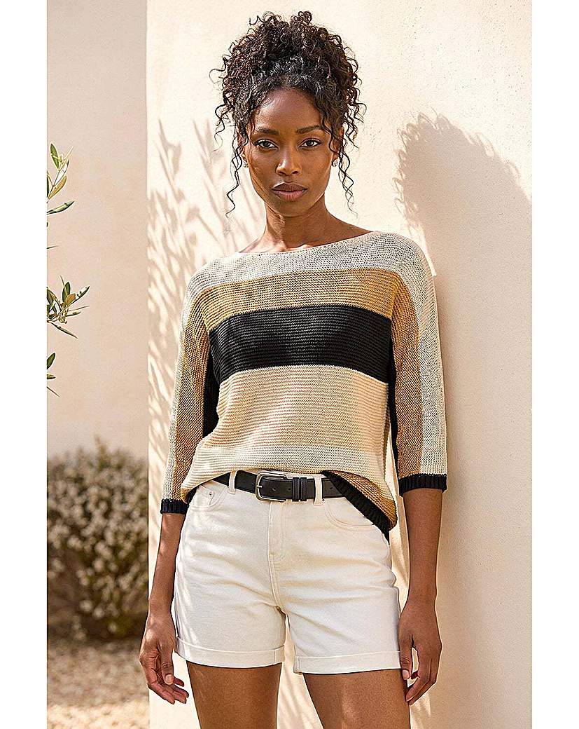 Roman Women's Colour Block Stripe Jumper in Beige | Size: 16 - Image 6