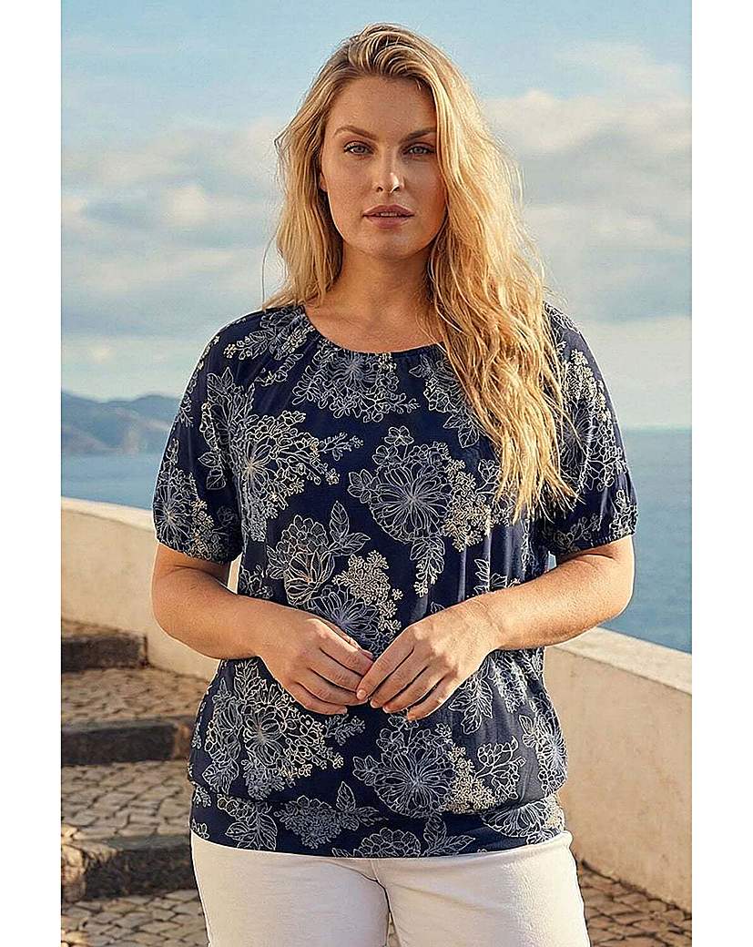 Roman Curve Women's Floral Bardot Top Navy Size 18