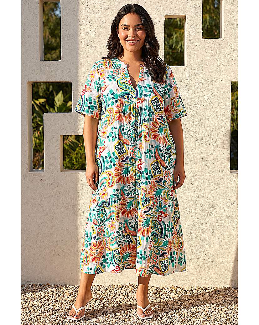Roman Women's Blue Curve Printed V-Neck Midi Dress In | : Size 22-24 - Image 3