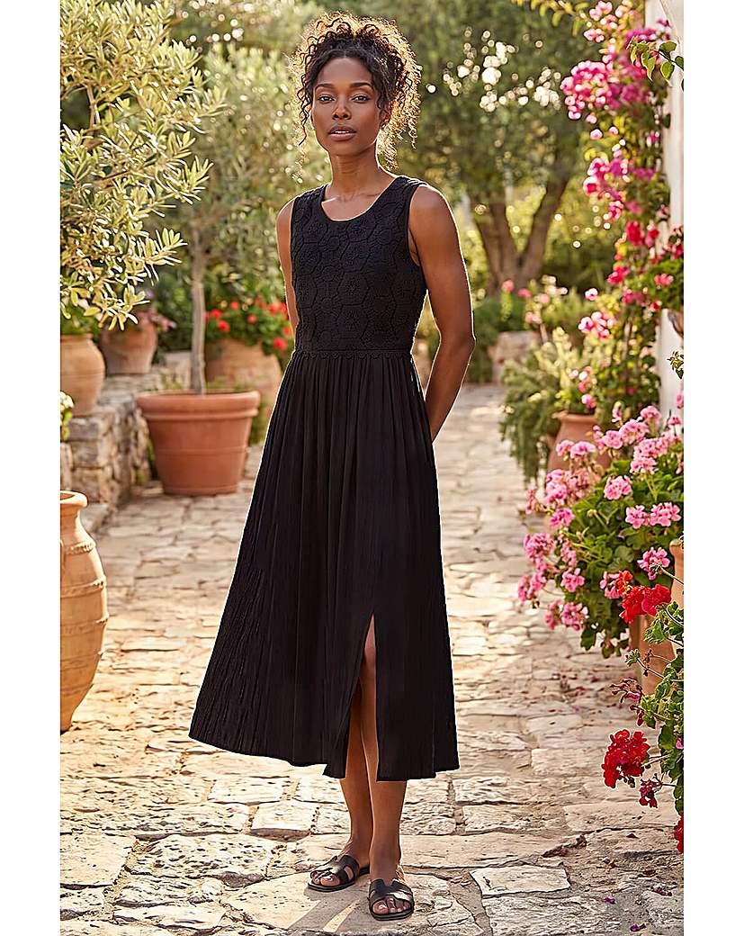 Roman Originals - Women's - Midi Dress - Crochet Bodice - Black
