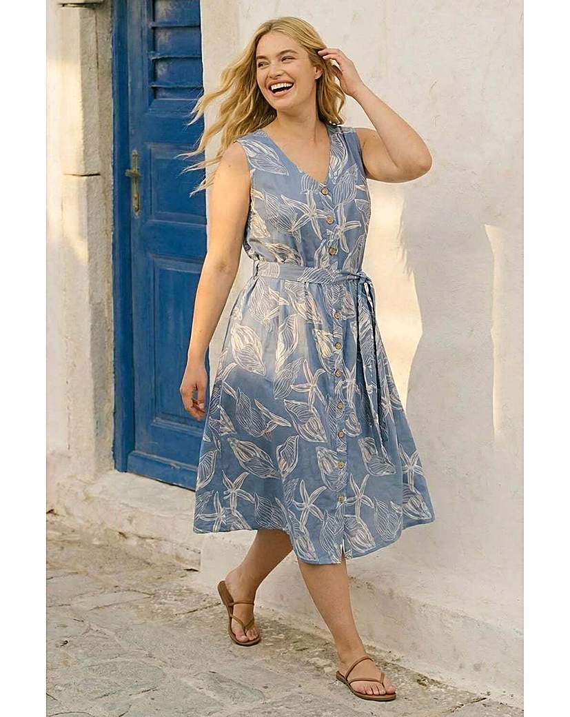 Roman Curve Women's Denim Shell Print Shirt Dress 30/32