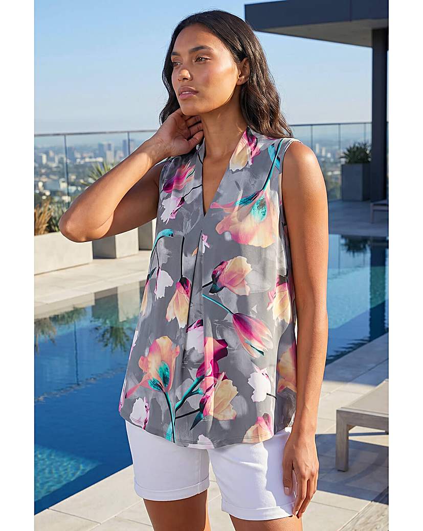 Roman Originals Women's Pink Roman Floral Print Pleat Front Vest