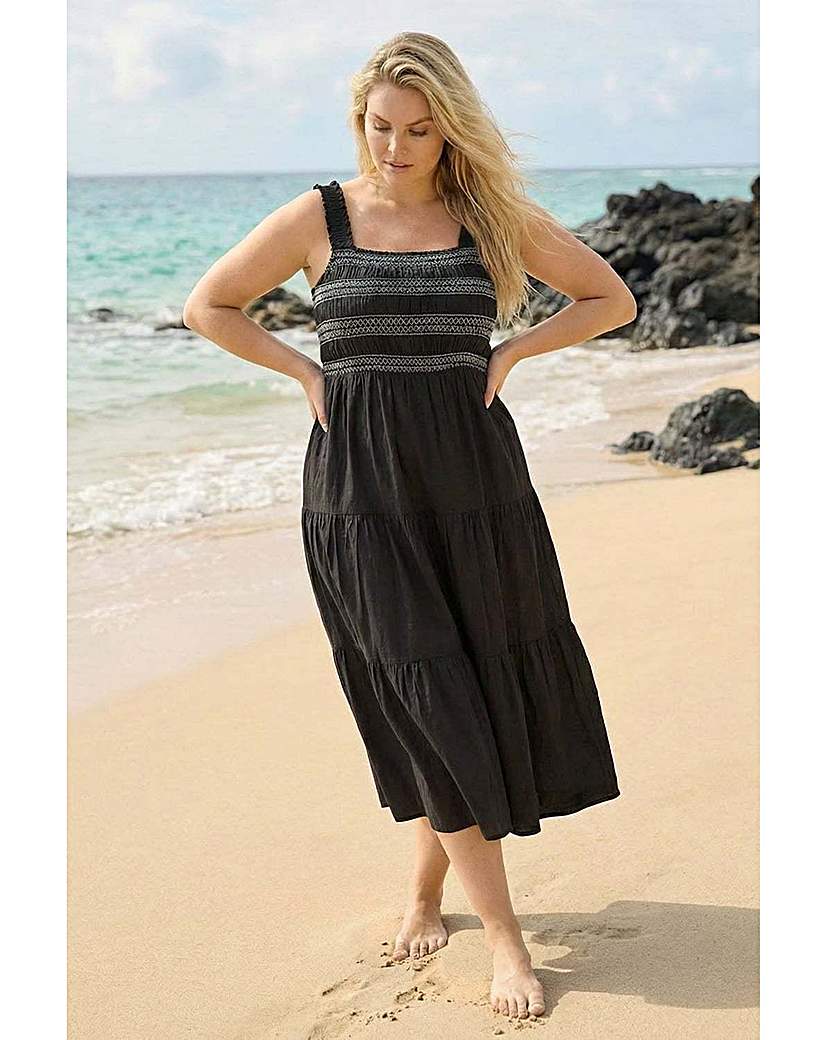 Roman Curve Black Strappy Shirred Midi Dress Size 20