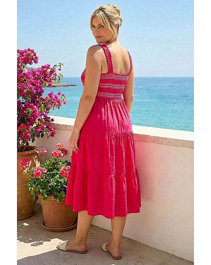Roman Curve Pink Strappy Shirred Midi Dress 26/28