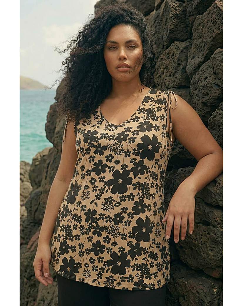 Roman Curve - Women's Jersey Top - Floral Print - Size 22/24 - Stone