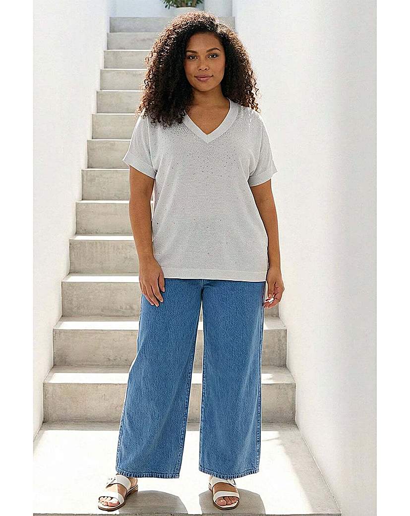 Roman Curve Ivory Sparkly Knit Top 22/24