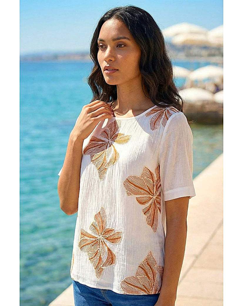 Roman Originals - Women's Jersey Top - Embroidered - Size 20 - Ivory