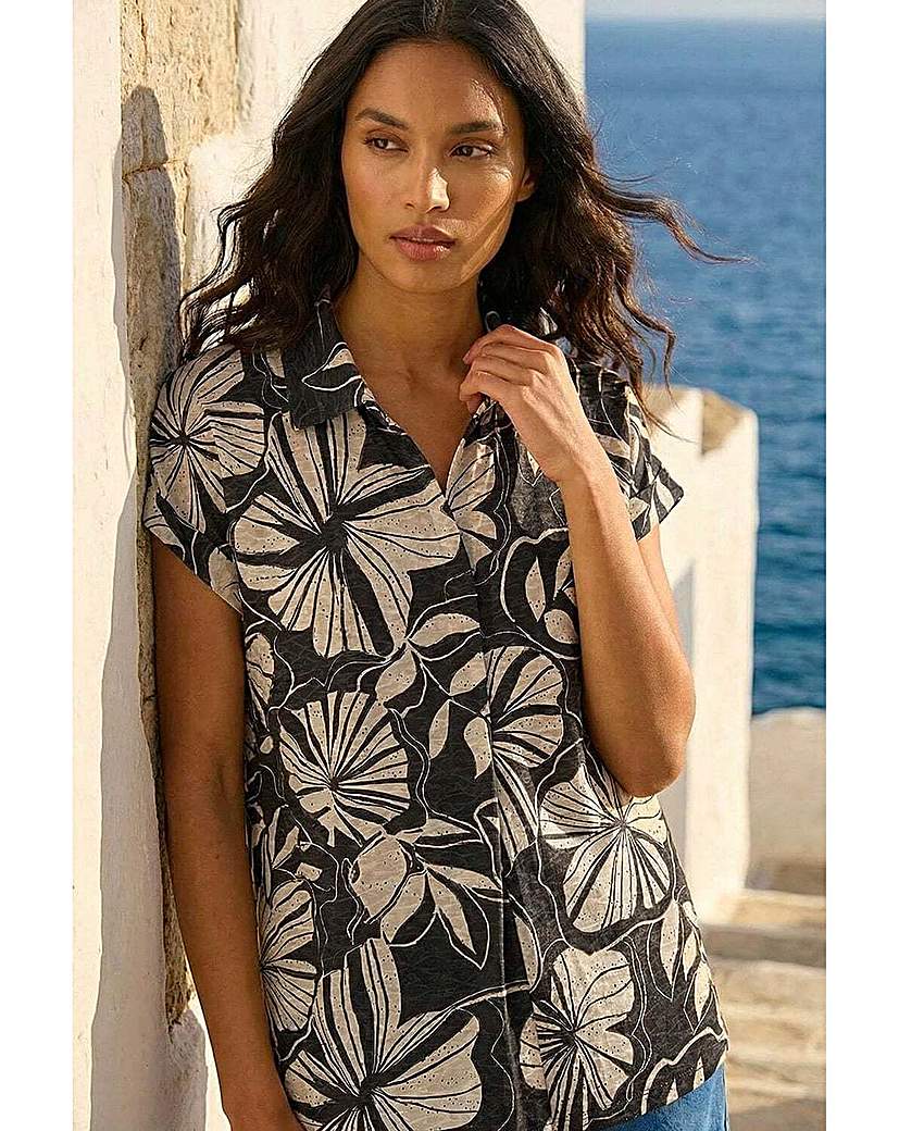 Roman Originals Women's Black Roman Printed Broderie Collared Top Size 16