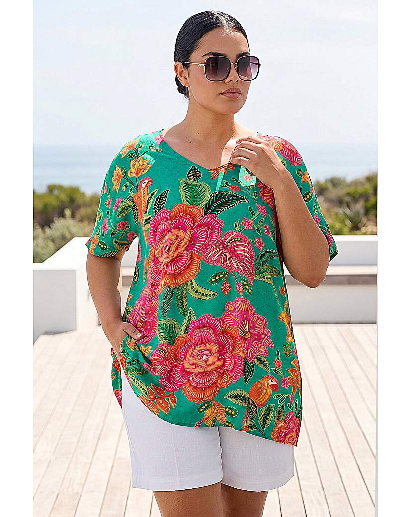 Roman Curve Women's Green Floral Print V-Neck Top Size 16
