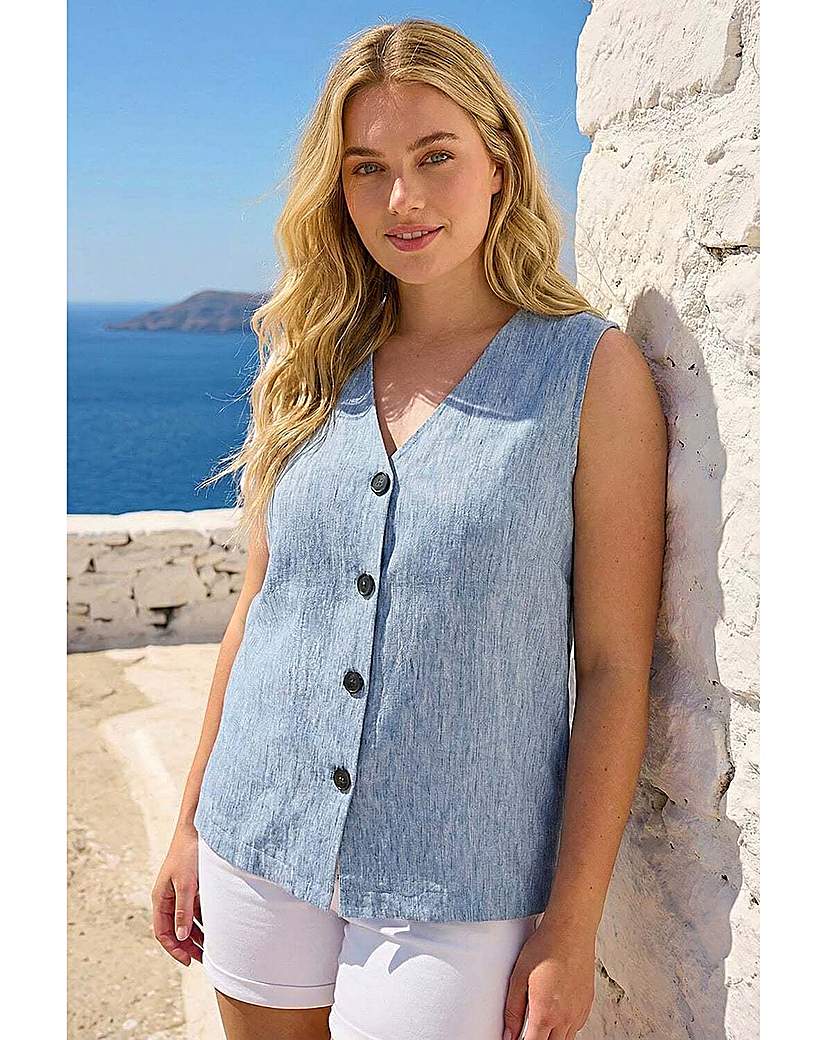 Roman Curve Women's Denim Buttoned Relaxed Waistcoat 22/24