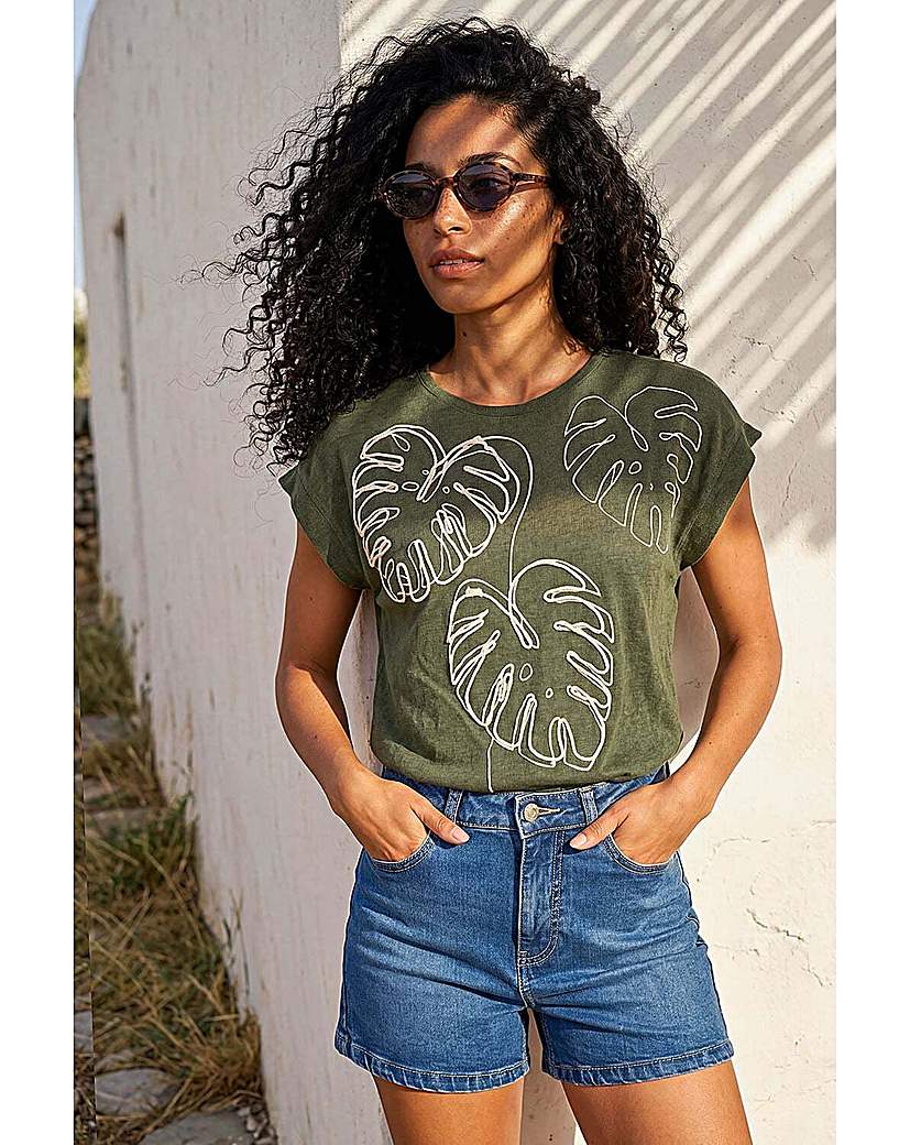 Roman Originals - Women's T-Shirt - Embroidered Leaf - Size 18 - Khaki