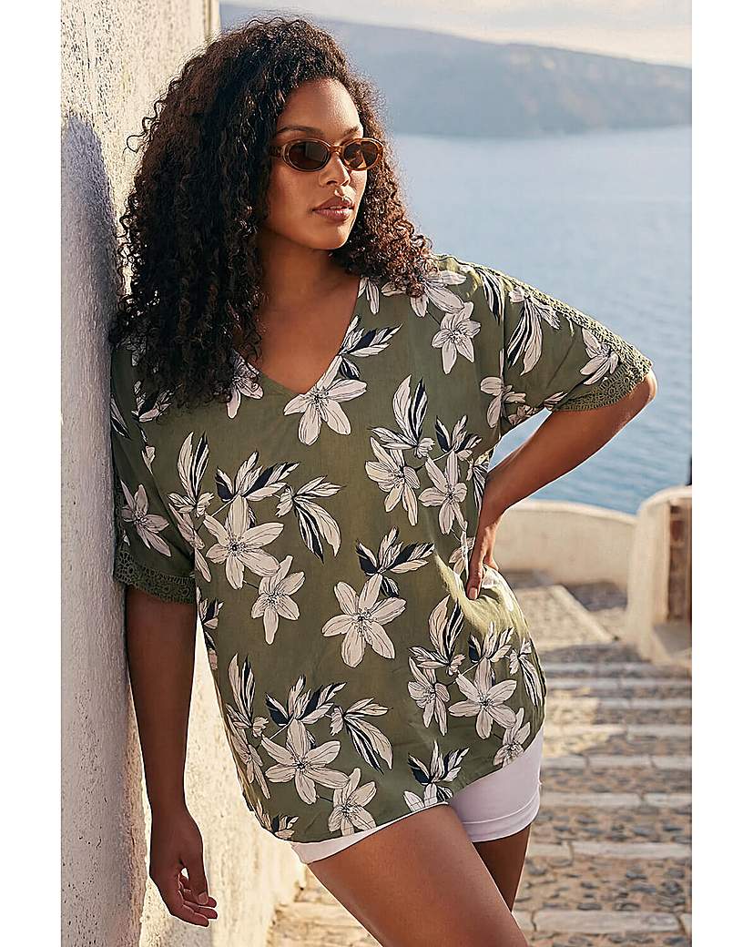 Roman Curve - Women's Crochet Top - Khaki - Size 16
