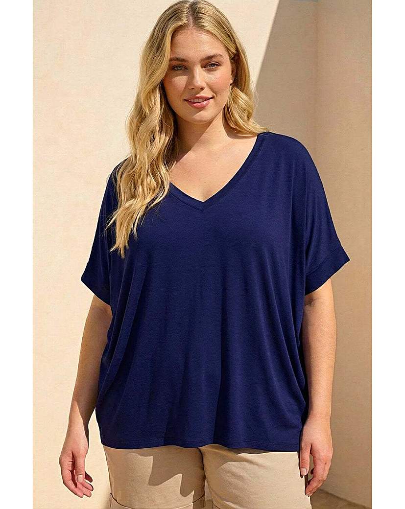Roman Curve - Women's V-Neck Stretch Top - Size 20 - Navy
