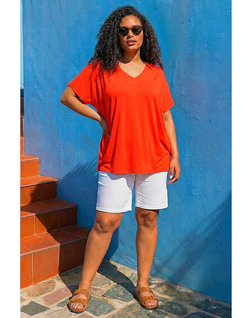 Roman Women's Orange Curve V-Neck Stretch Top In | Size: 16 - Image 2