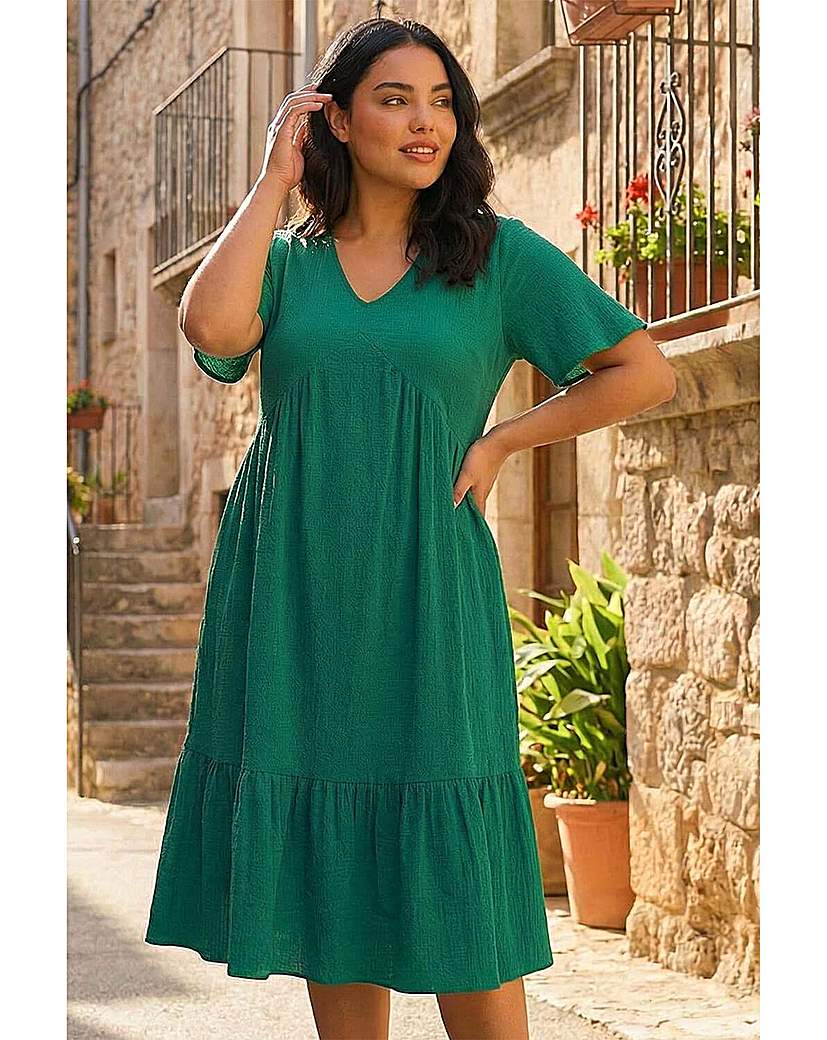 Roman Curve Women's Green Textured V-Neck Midi Dress Size 20