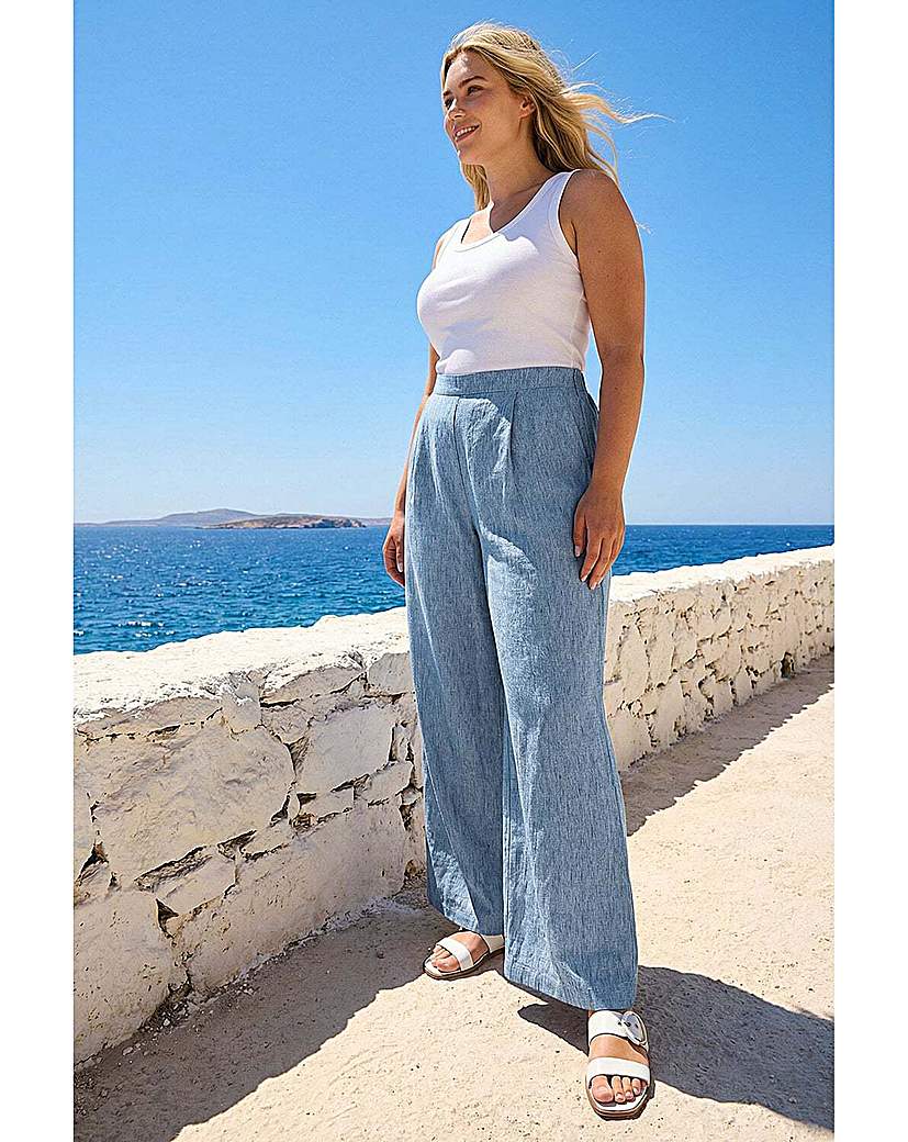 Roman Curve Women's Denim Textured Wide Leg Trousers 22/24