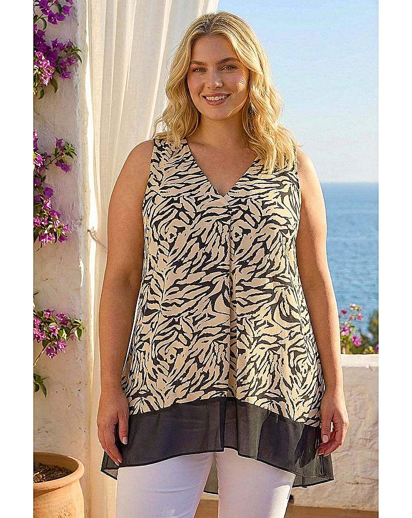 Roman Curve Women's Black Animal Print Chiffon Hem Vest Top Size 22-24 - Image 2