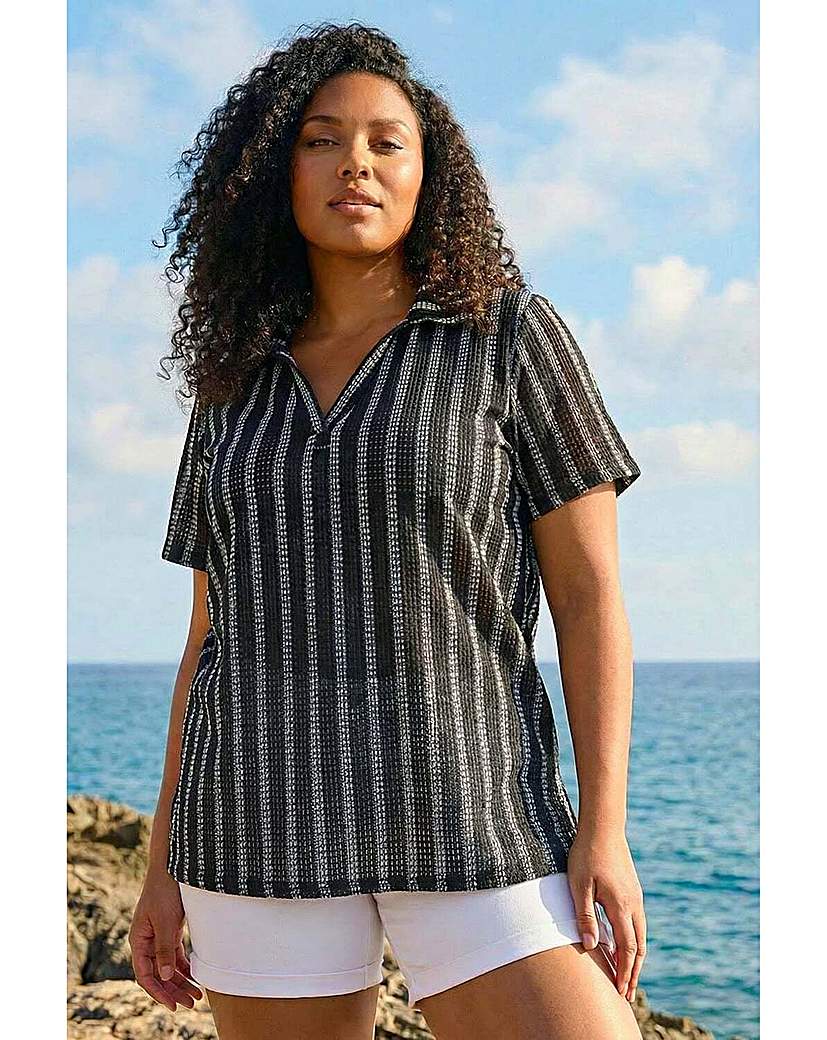 Roman Curve Women's Collared Knit Top Black Size 22/24