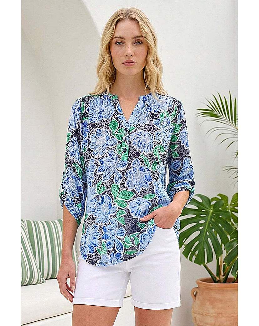 Roman Originals - Women's Jersey Top - Floral Print Burnout - Blue - Size 14