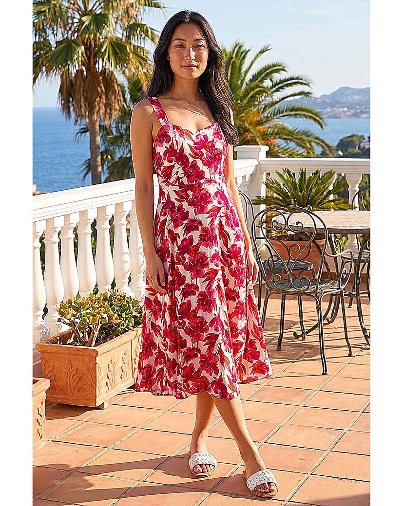 Roman Petite Red Floral Strappy Midi Dress Size 14