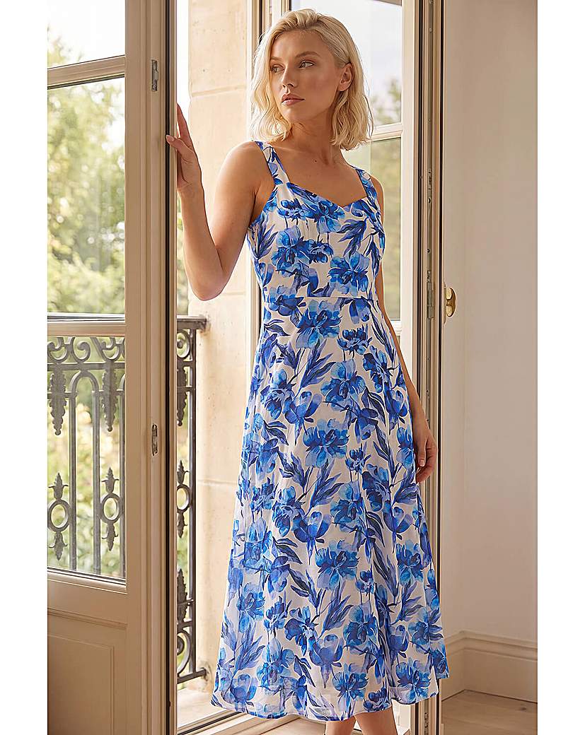 Roman Petite Blue Floral Strappy Midi Dress Size 14