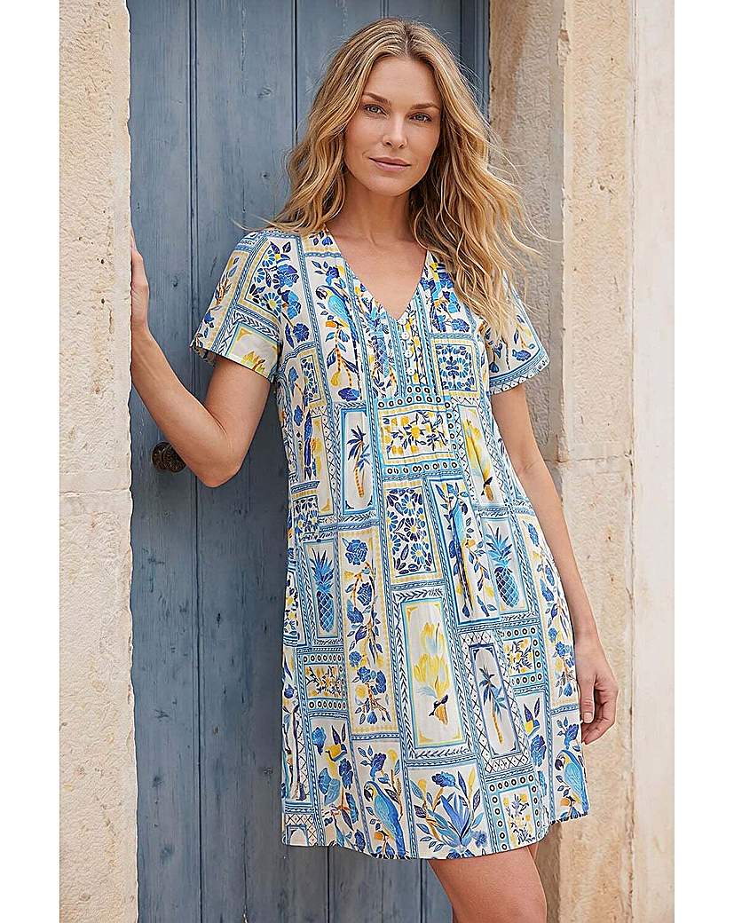 Roman Petite - Tunic Dress - Floral Tile - Blue - Size 16