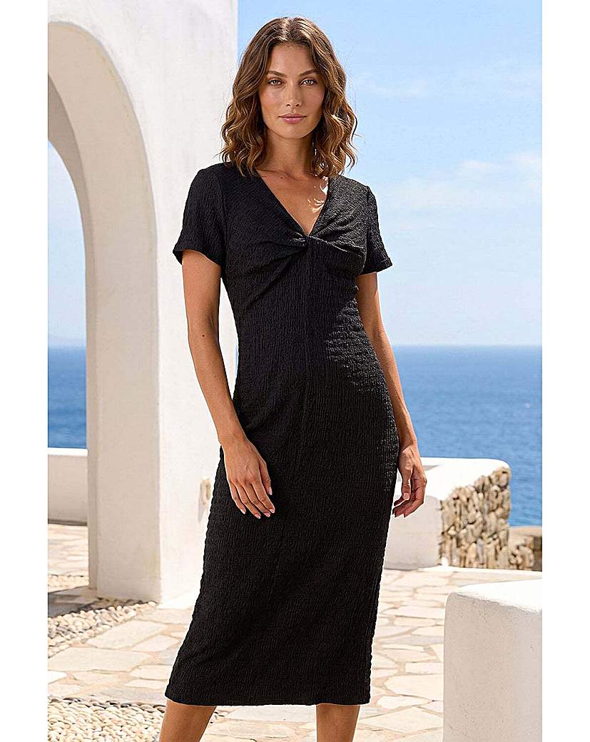 Roman Petite Women's Black Textured Twist Midi Dress