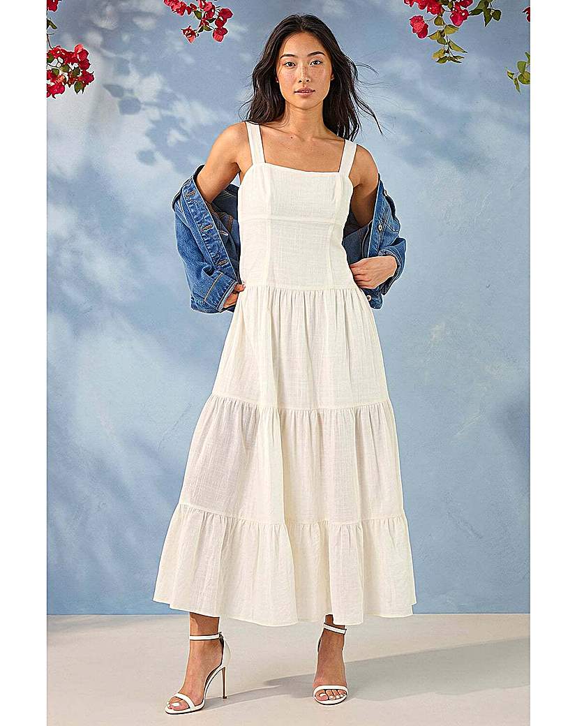 Roman Petite Ivory Seam Detail Midi Dress Size 14