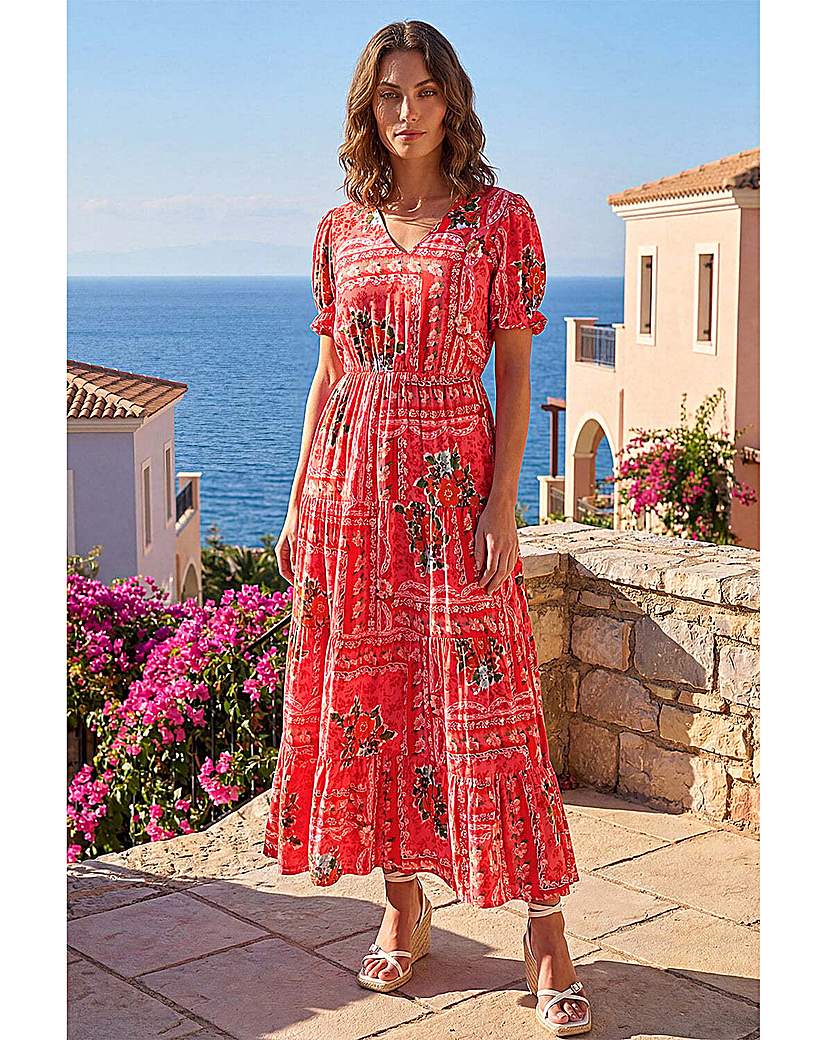 Roman Petite - Women's Midi Dress - Abstract Print - Red - Size 14