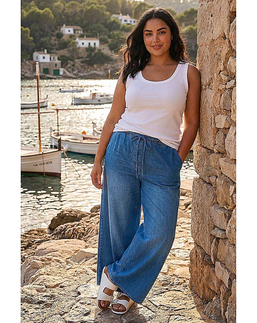 Roman Curve Women's Indigo Tie Waist Denim Trouser Size 20
