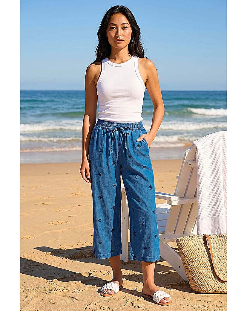 Roman Petite Women's Denim Embroidered Trousers