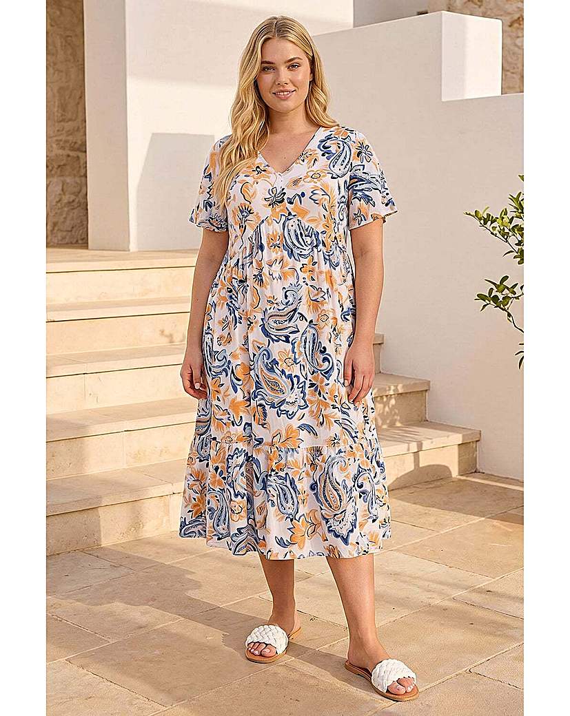 Roman Women's Blue Curve V-Neck Tiered Dress In | : 22/24 - Image 4