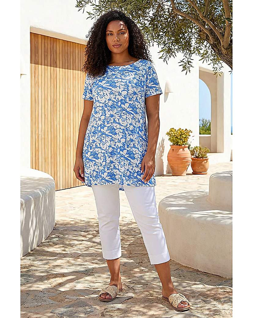 Roman Women's Navy Curve Bardot Floral Stretch Top In | : Size 20 - Image 4